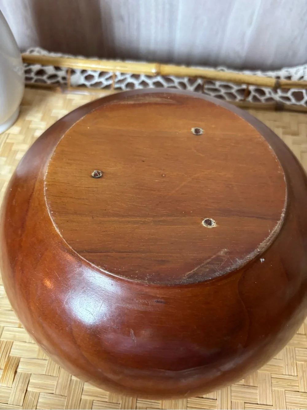 Vintage Mid-Century Modern Turned Teak Wooden Serving Bowl Handcrafted Decor